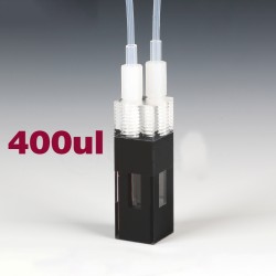 Quartz Flow Through Cuvette, Screw Connector, 10mm Pathlength, 400 uL, Glued, QG24364-3